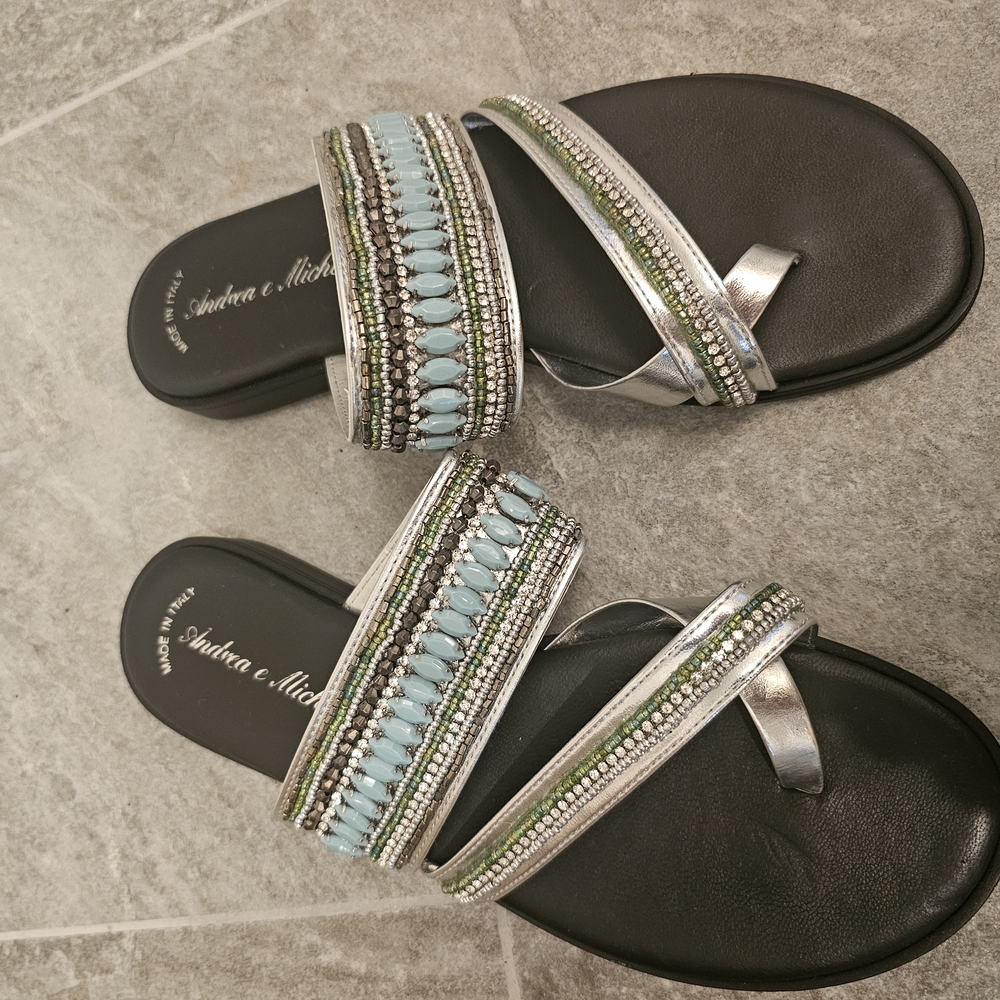 Black and Silver Beaded Sandals